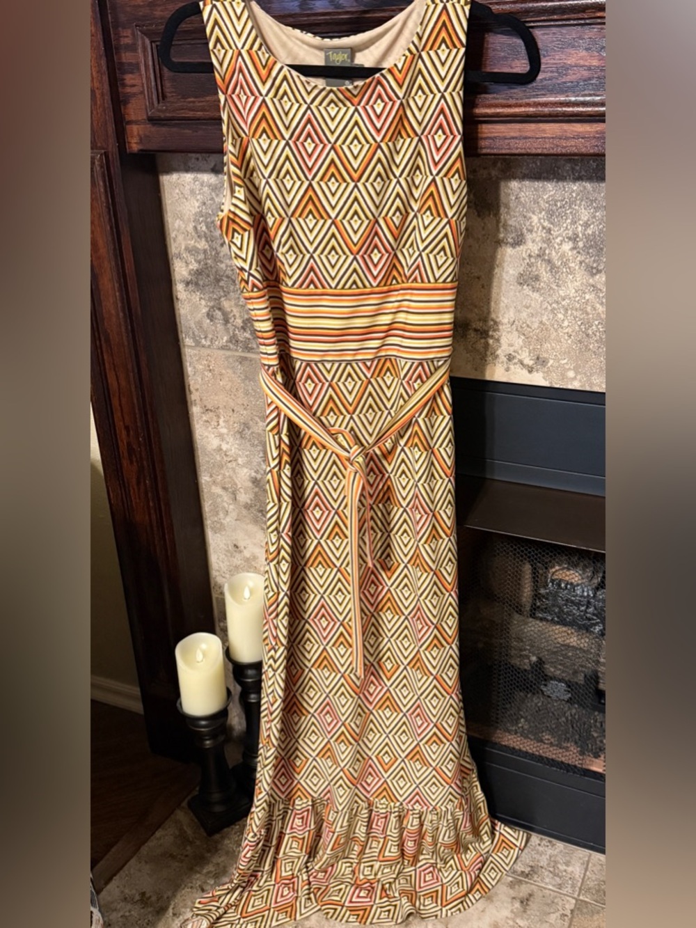 Taylor Womens Maxi Geometric Flounce Dress Size 8 EUC - Picture 2 of 7